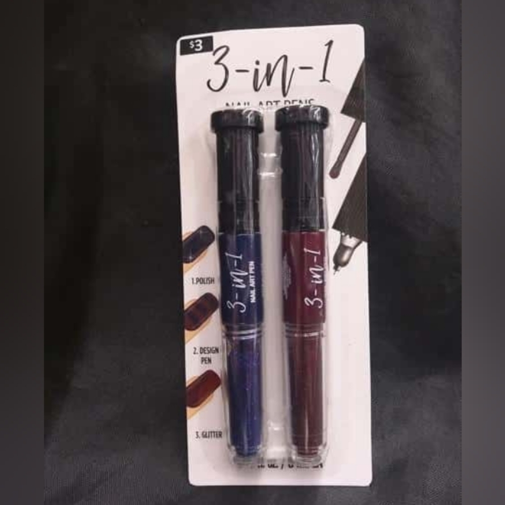 3-in-1 Nail Art Pen Set - Blue and Wine Red